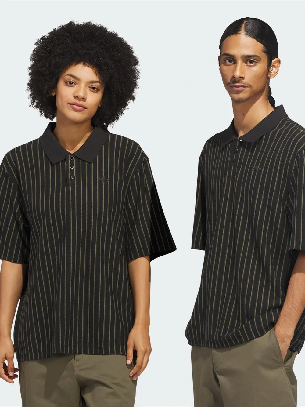 adidas Black Polo with Thin Vertical Stripes